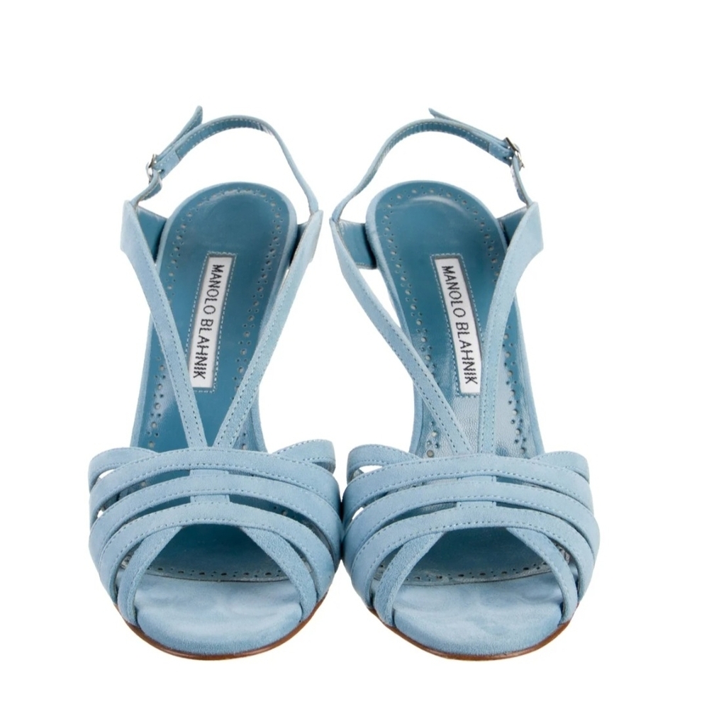 Manolo Blahnik Sky Blue Strappy Sandals